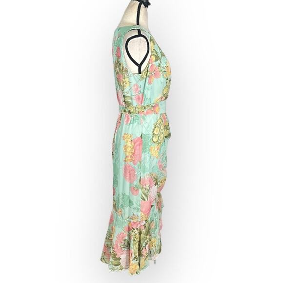 Eliza J Floral Wrap Front Sleeveless Midi Dress Women's 8 Mint Green Floral NWT - Picture 6 of 12